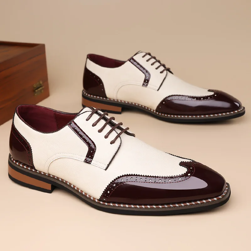 New men's shoes summer business casual formal leather shoes men's brogue carved Korean style British plus size men's shoes