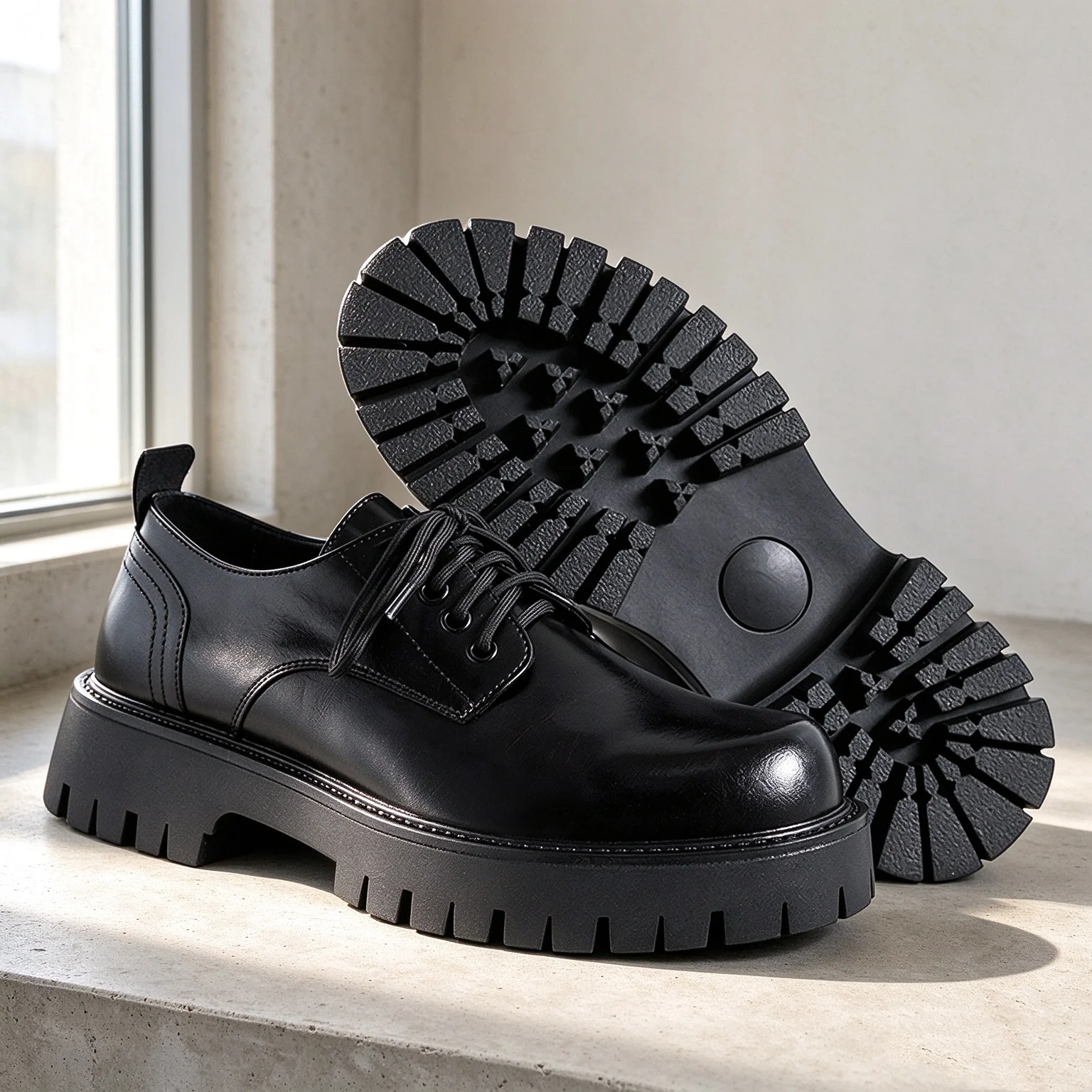 Plus Size Men's Shoes Black Derby Shoes Men's Lace-up Small Leather Shoes British Style Trend Casual Business All-match Youth Da