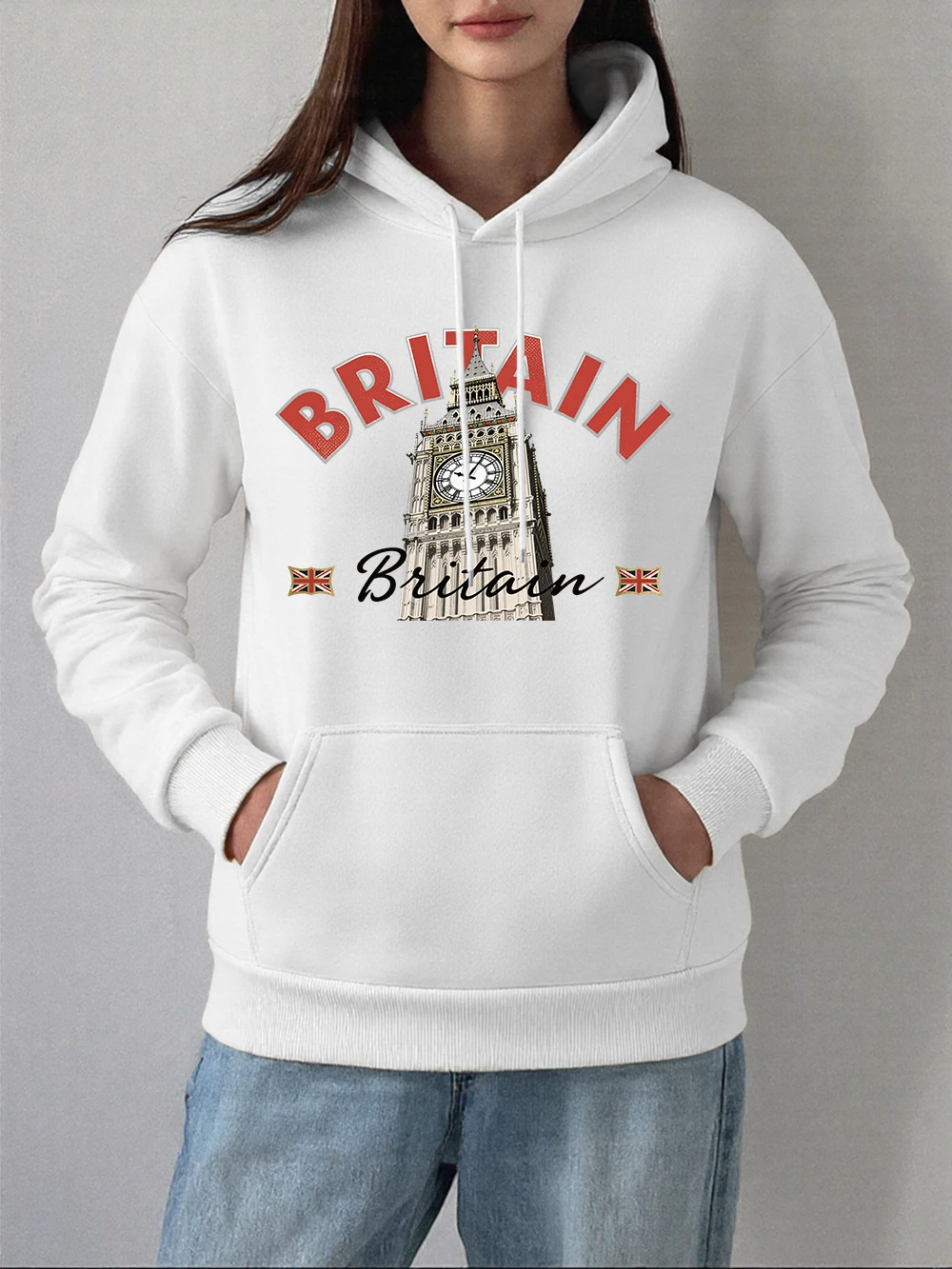 Groot-Brittannië Londen Big Ben Printing Hoodies Dames Basics Pocket Sweatshirt Winter Fleece Warme Trui Comfortabele losse kleding