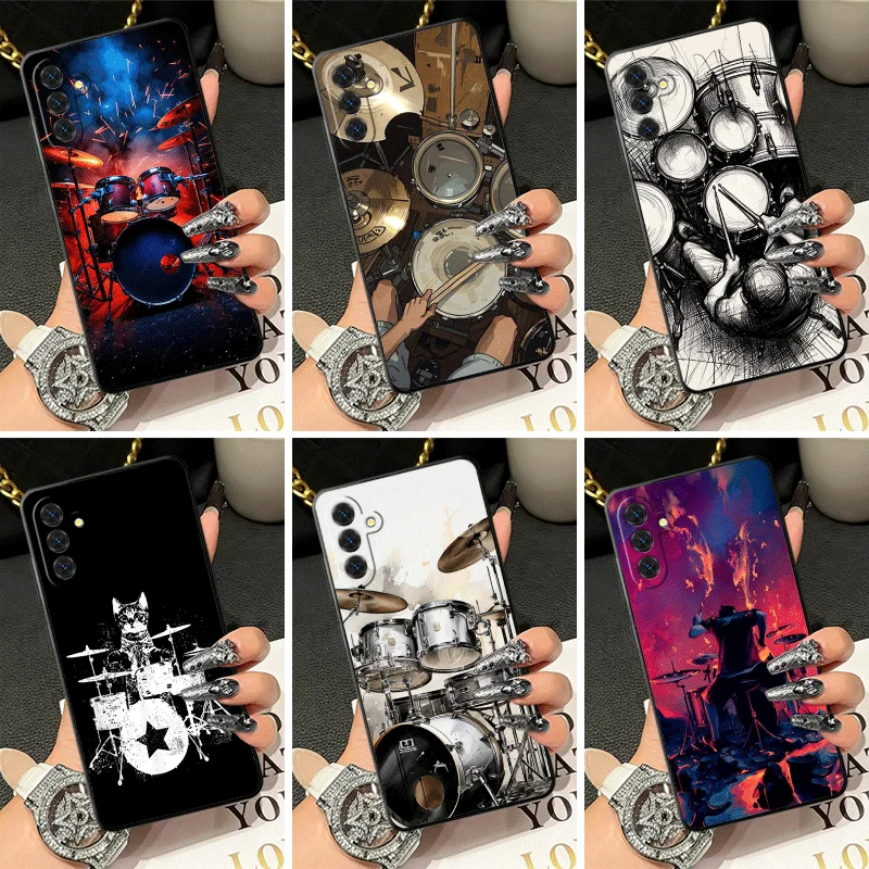 Soft Silicone Phone Case for Samsung A17 A16 A15 A14 A13 Drum Set Rock Music Shell A57 A56 A55 A54 A53 A37 A36 A27 A26 A35 A25 A