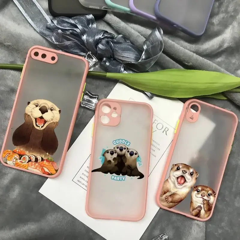 cute cartoon otter Phone Case matte transparent For iphone 14 11 12 13 plus mini pro max cover