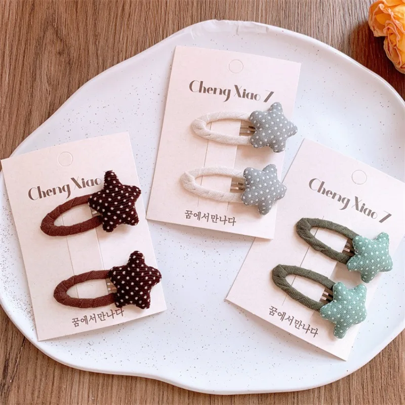 

New Arrival Padded Plush Fabric Polka Dot Star Hair Clips for Girls Cute Side Bangs Baby BB Clips Lovely Toddler Hair Barrettes