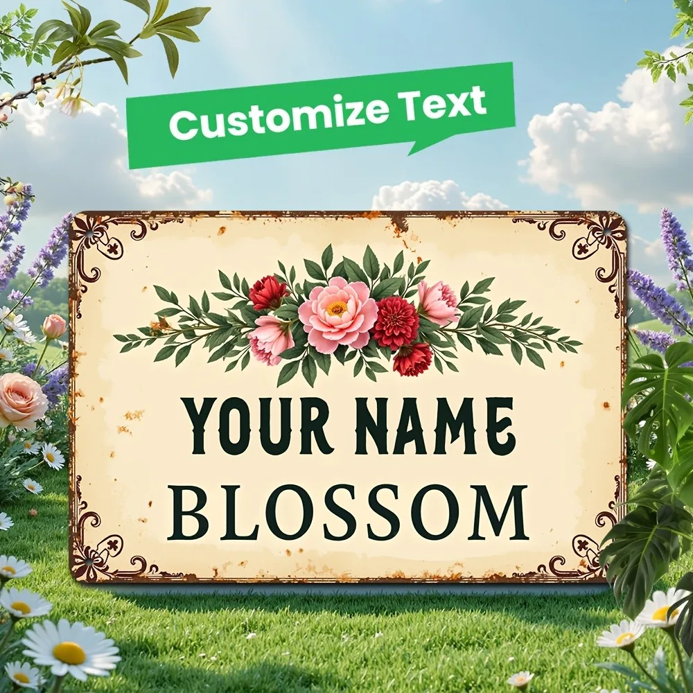 1pc 20*30cm Customizable Name Aluminum Sign Vintage Pink Dahlia Peony Decor Patio Flower Shop Gardener Wall Gift