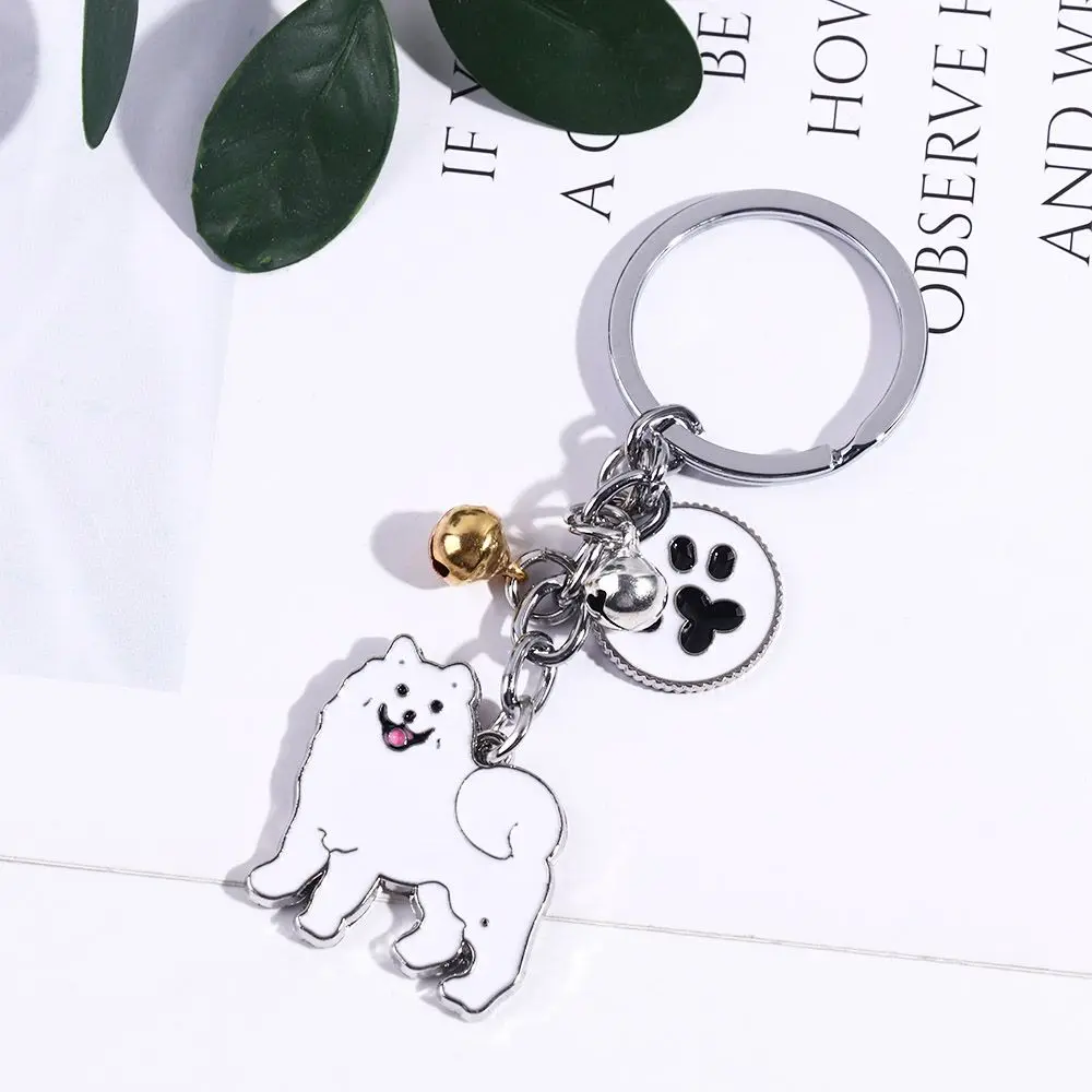 Fashion Pet Memorial Keychain Dog Pendant White Maltese Animal Bell Enamel Keyring Women Bag Jewelry Girls 1Piece