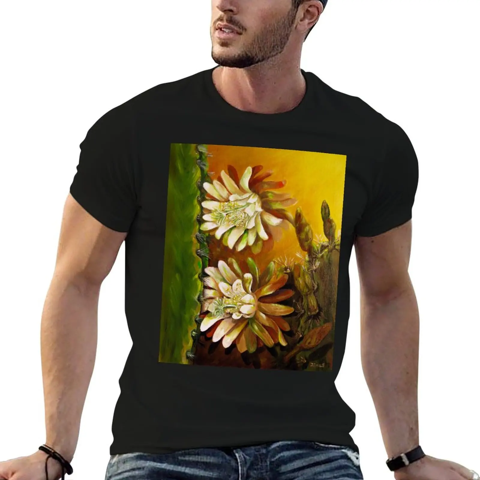 Camiseta Night-blooming Cereus para hombre, camisetas 100% de algodón, camisetas 100% de algodón para hombre, camiseta informal para hombre