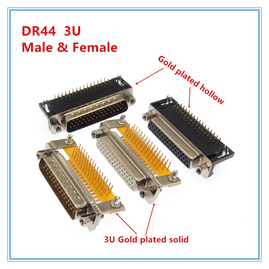 1PCS Gold plated DR44 MALE FEMALE PCB Mount serial port CONNECTOR RIGHT ANGLE D-Sub CONNECTORS 44pin plug jack 3 Rows