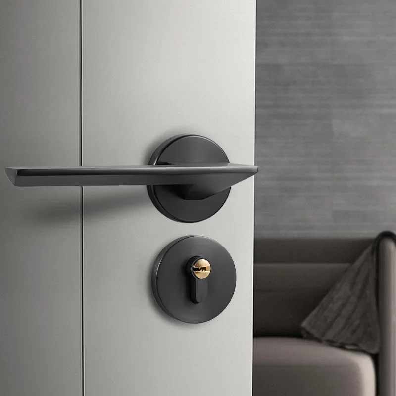 Magnetic Silent Entrance Door Handle Lock with Core/pin for Bedroom Heavy-duty Door Lock Handle Kit with Keys Aluminum Door Lock