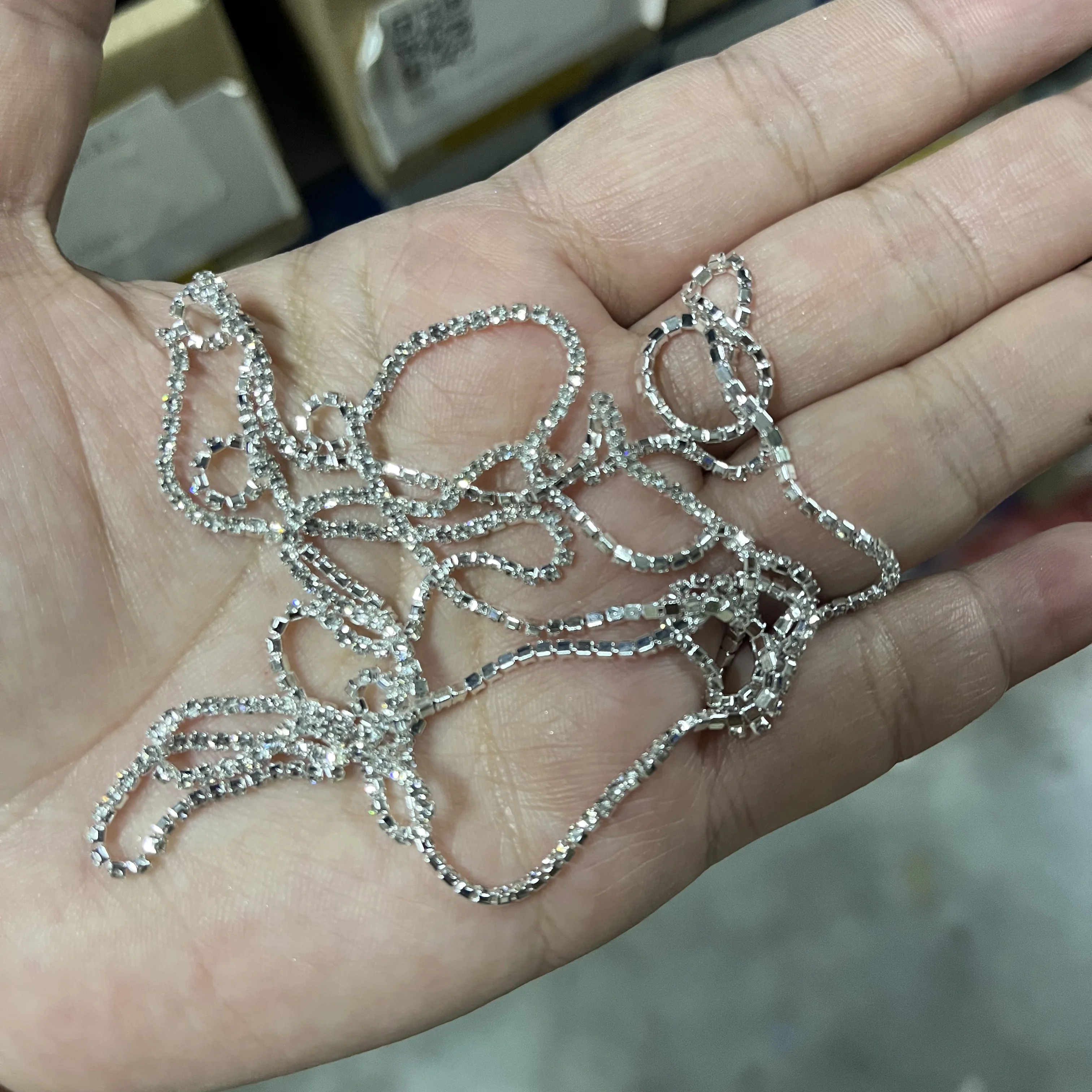 1M 39.37inch Hypoallergenic 3D Silver Claw Chain Nail Charms Luxury Sparkling Clear Rhinestones Adjustable Chain Manicure Decor*