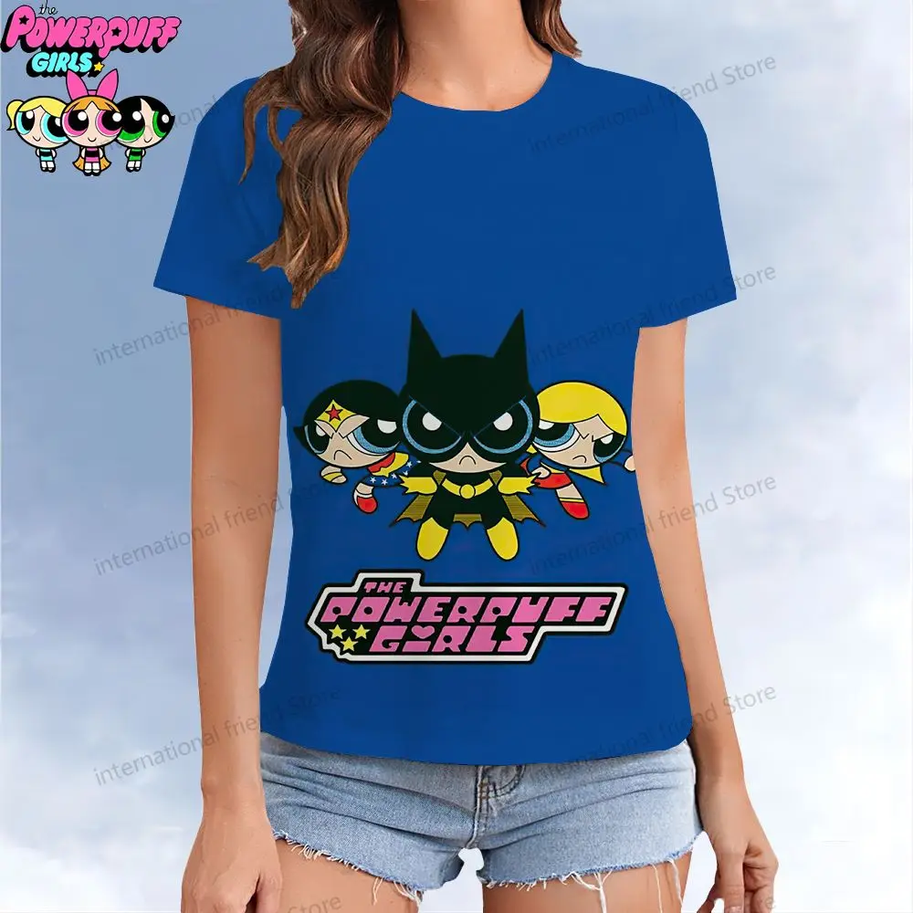 Kawaii The Powerpuff Girls Women's T-shirt Street Wear Leisure O Neck Short Sleeve Tee T-shirts Summer 2024 Woman Clothing Y2k