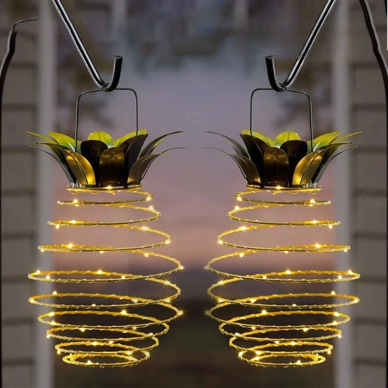 Solar Charging Light LED Copper Wire Light String Pineapple Iron Lantern Outdoor Waterproof Garden Decorative Hanging Lights