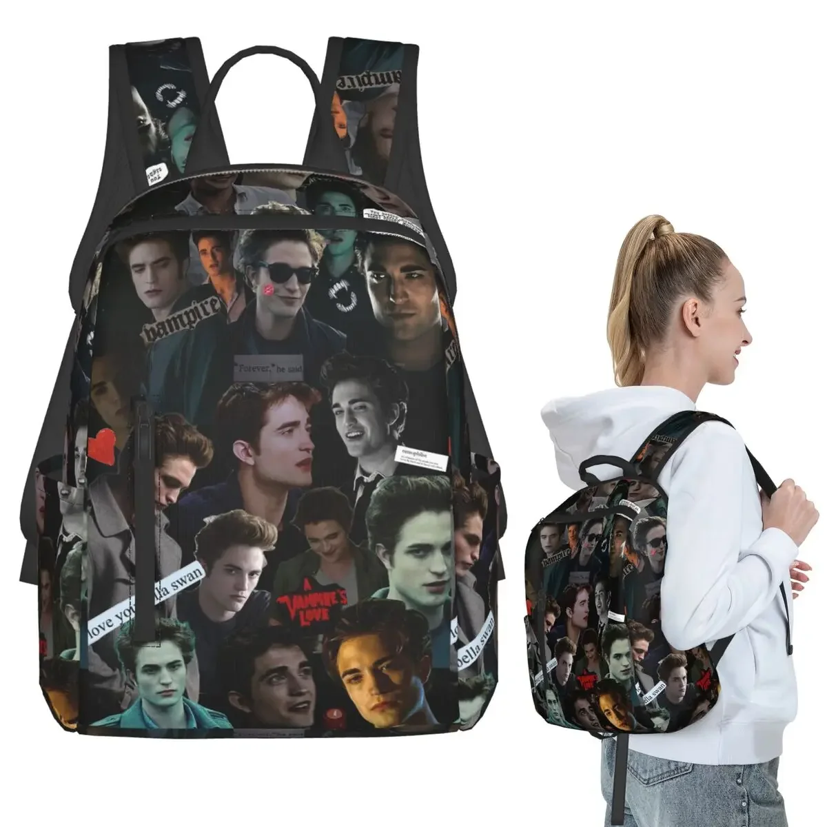 

Edward Cullen Twilight Backpack Student Boys Girls BookBag Children School Bag Laptop Shoulder Bags for Men Women