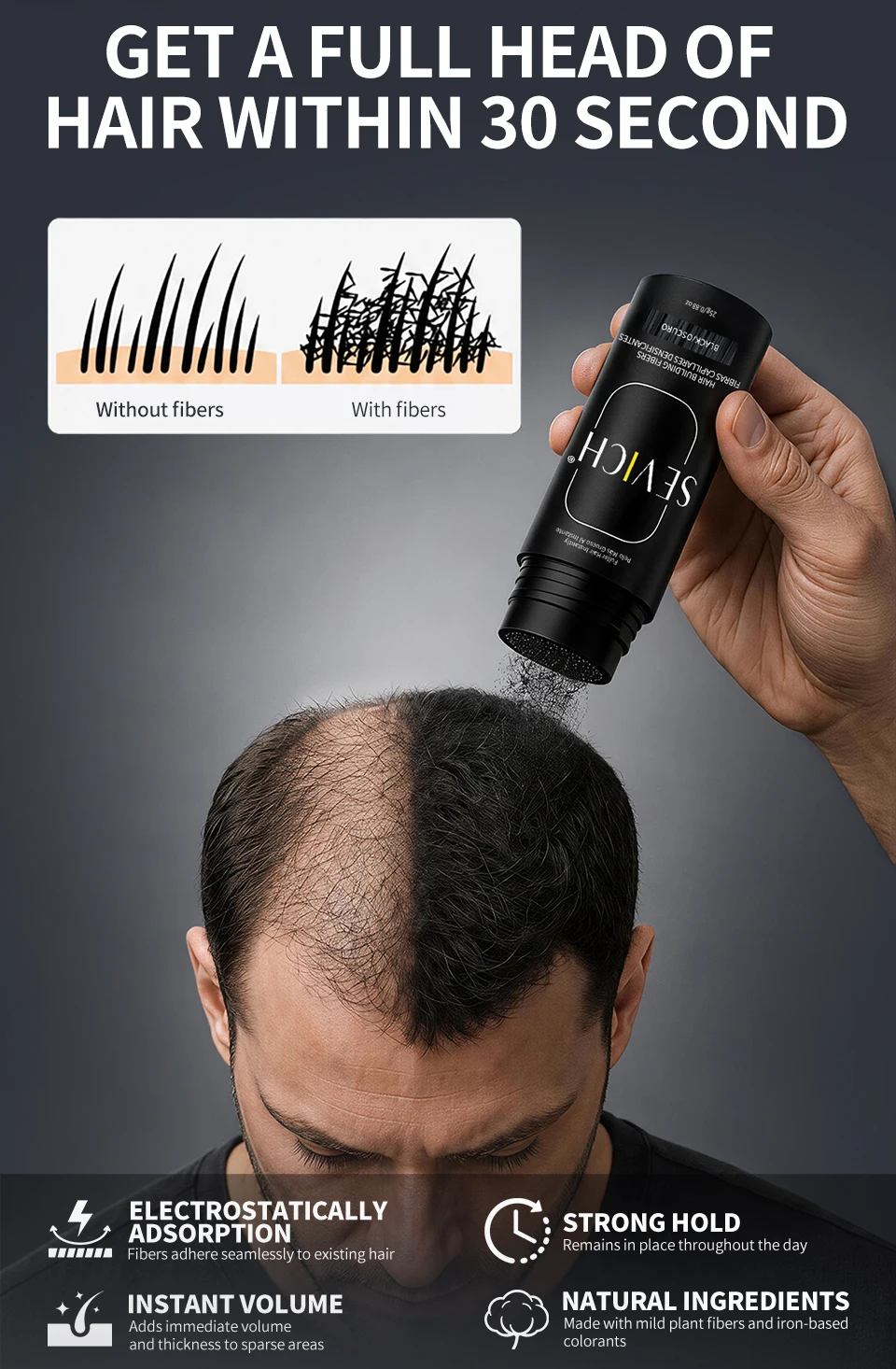 100g Haarausfall Aufbau Haar fasern Mixer verbergen Styling Faser Haar pulver Ausdünnung Keratin Wimpern verlängerung schwarz – Detail 3