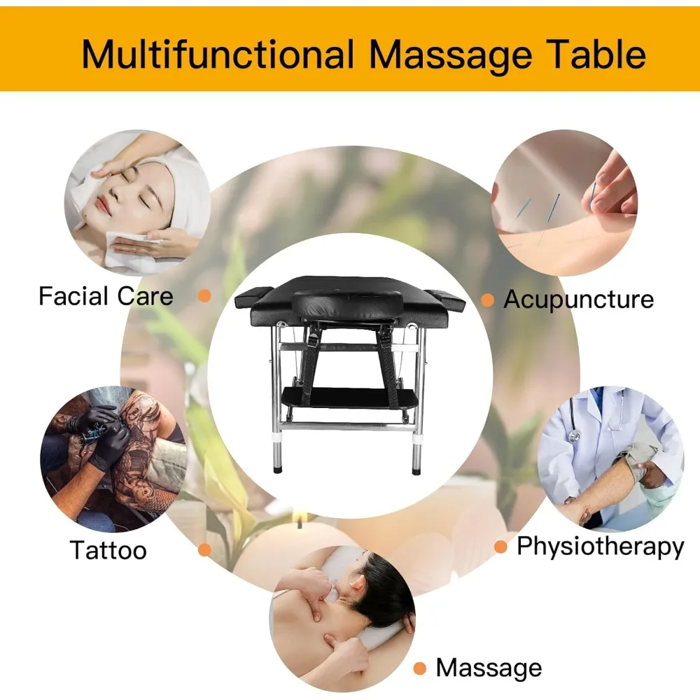 Massage Table Portable Adjustable 24" Wide Black Aluminum Folding Spa Bed, Ideal for Tattoo Chair, Lash Bed, and Esthetician image 6