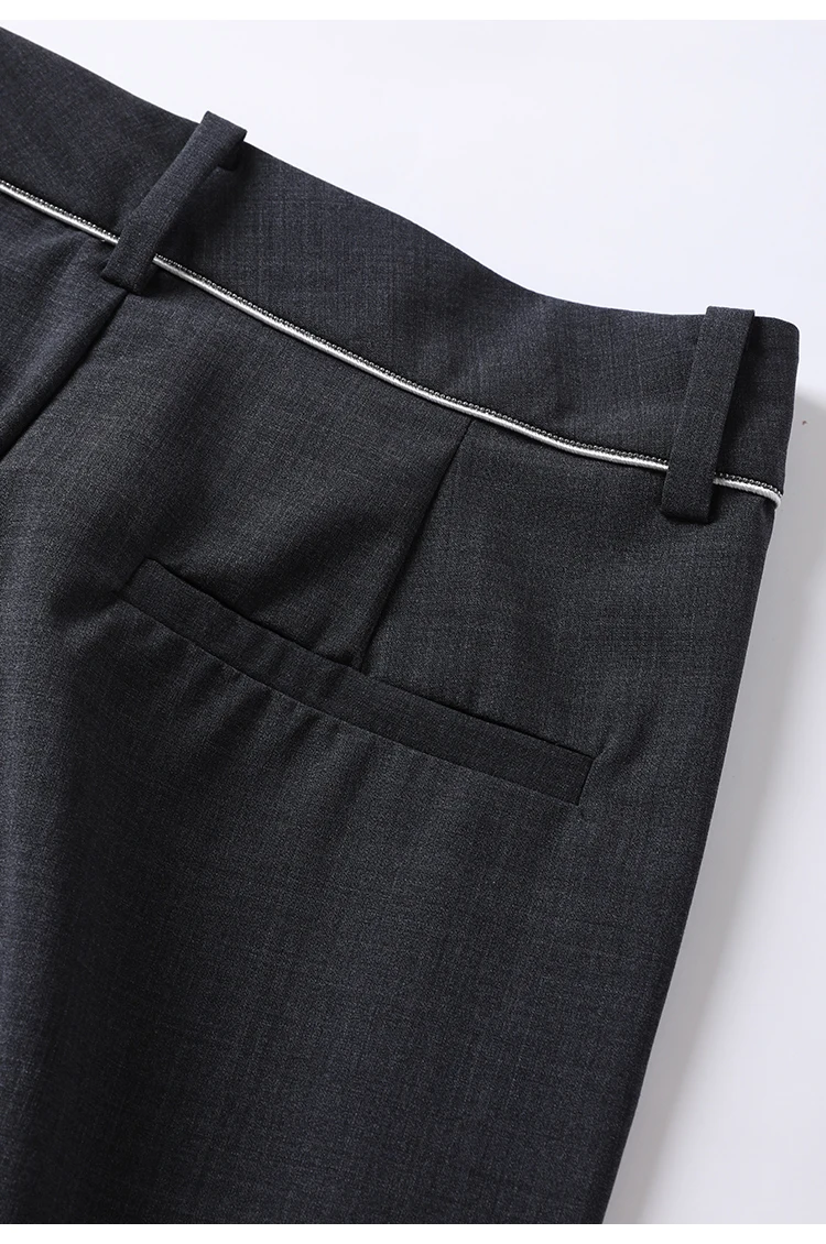 KL9523338 Hoch taillierte Hose aus Wollmischung mit weitem Bein für Damen, plissierte Vorderseite, Herbstmode, Damenbekleidung – Detail 21