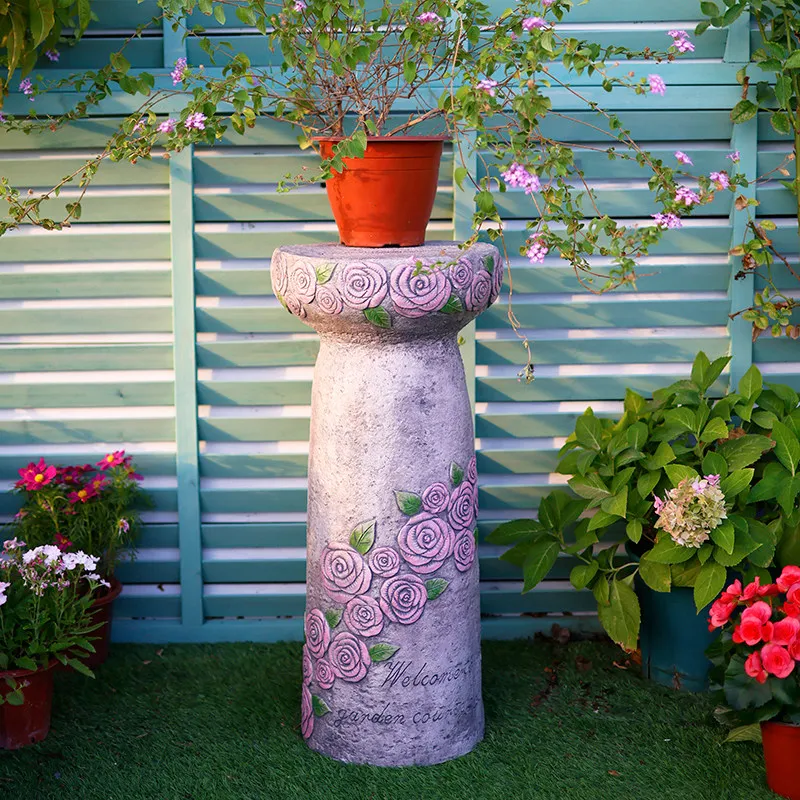 Garden Flower Pot Stand Creative Art Pedestal for Courtyard Outdoor Plant Display Base with Stool Whimsical Garden Decor Statue