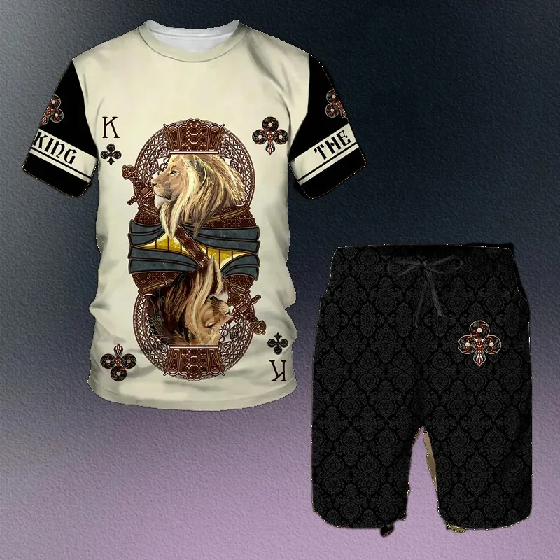 2025 Hot Selling Summer Men's 3D Tiger Pattern Round Neck T-shirt Shorts Set Fashionable Casual Wear, Street Wear Sportswear Set