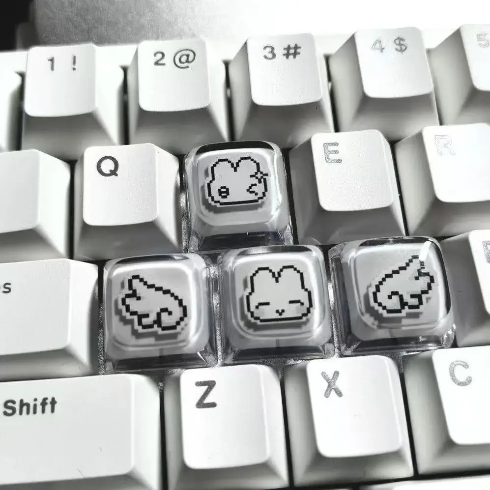 INS Cute Bunny Personality Keycap Light-Transmitting Pixel Style Creative DIY Mechanical Cross-Shaft Keyboard Decorative Keycap