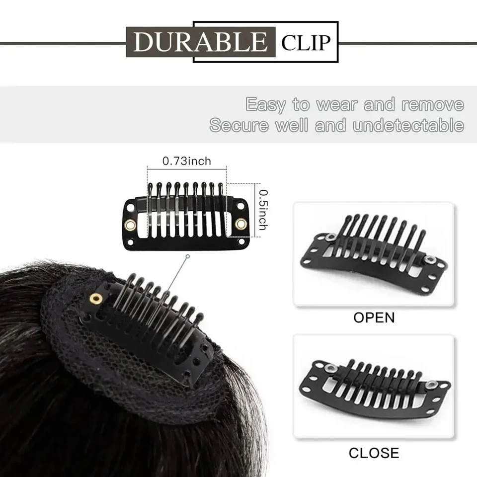Flequillo postizo marrón con clips, flequillo de aire para mujer, con patillas, rizado 5