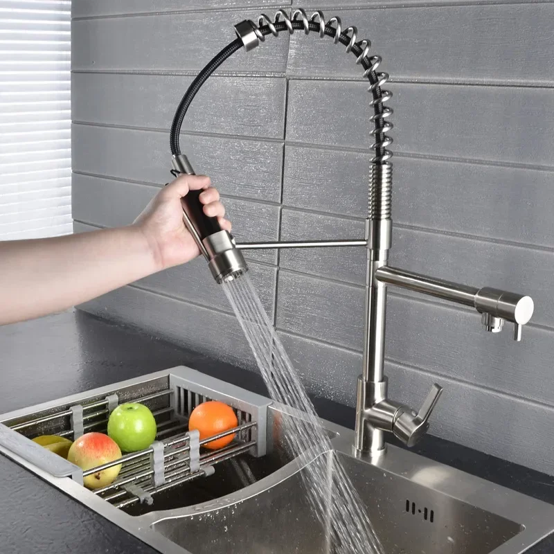 All-copper kitchen faucet, double outlet water, hot and cold vegetable basin, dishwasher, spring household faucet CF2303