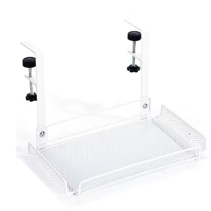 B03C-No Drill Under Desk Cable Management Tray With Clamp-Premium Wire Tray Cord Organizer - Thin Steel Cable Tray Basket