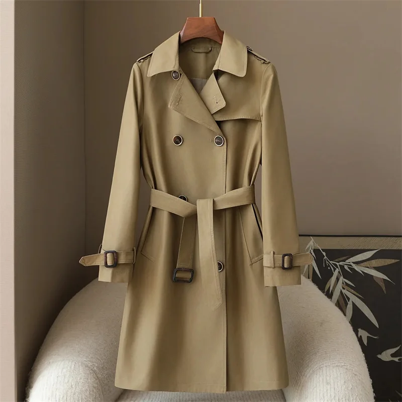 

Women Fashion Trench Coat Double Breasted Trench Vintage Lapel Neck Long Sleeves Female Chic Lady Outfits