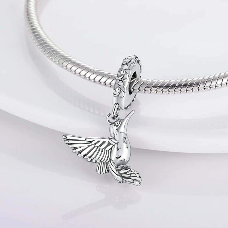 

925 Sterling Silver Charms Bead hummingbird Dangle Fit Original Bracelet Women Lover DIY Jewelry Gifts