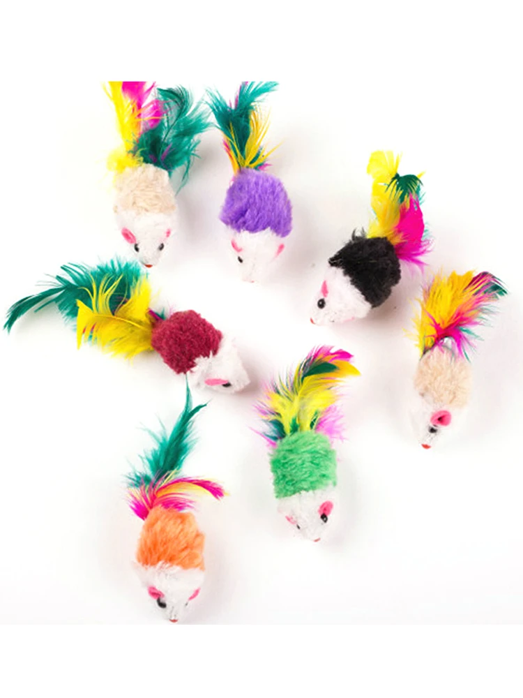 Leuke Mini Zachte Fleece Valse Muis Kat Speelgoed Kleurrijke Veer Grappig Spelen Training Speelgoed Voor Katten Kitten Puppy Dierbenodigdheden - afbeelding 2