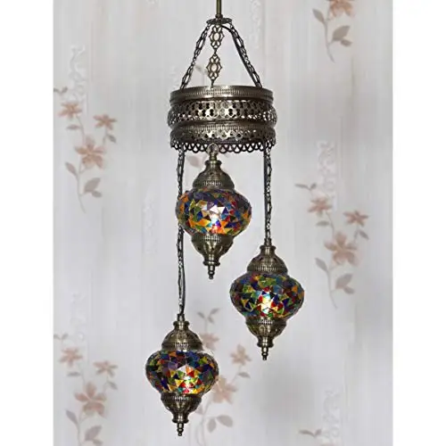 LaModaHome 35 + Unique Colors, 2020 Customizable Chandelier 3 Globes + Free 3 Bulbs, stunning Mosaic Turkish Lamp Moroccan Light