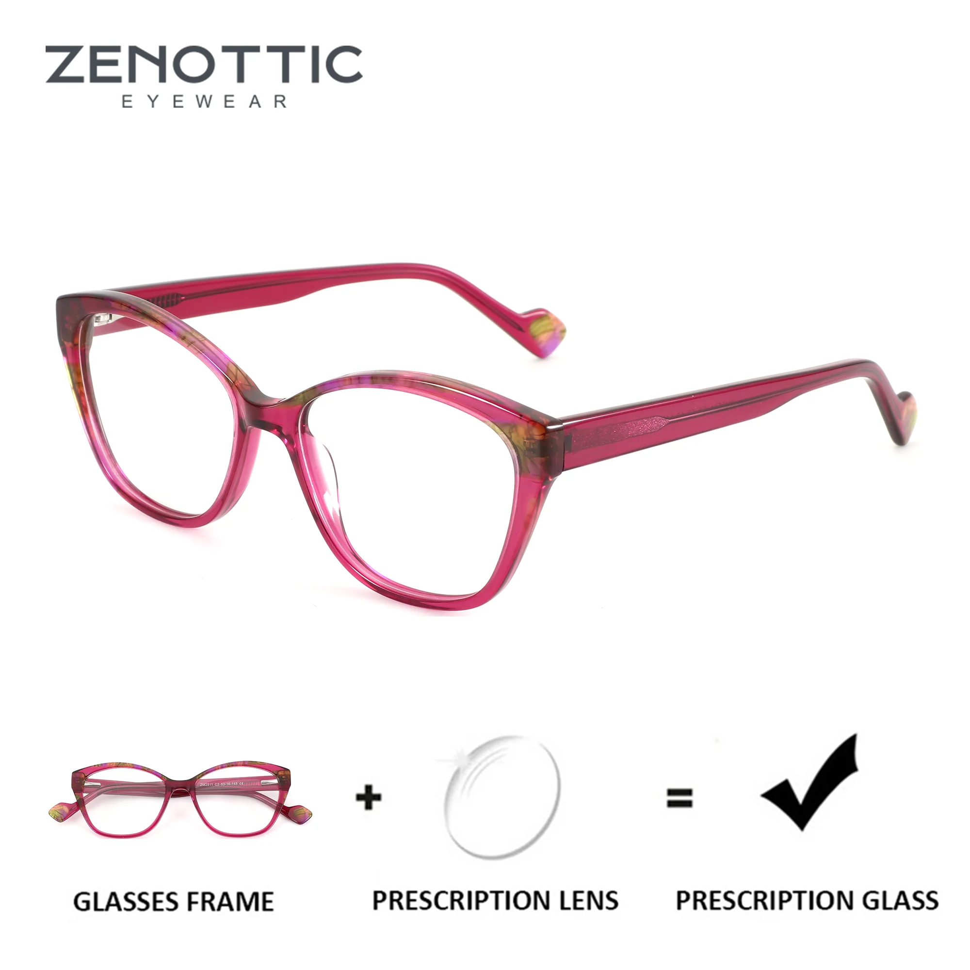 

ZENOTTIC (XXS Size) Butterfly Acetate Prescription Glasses For Women Anti Blue Light Photochromic Optical Eyewear Myopia Lenses
