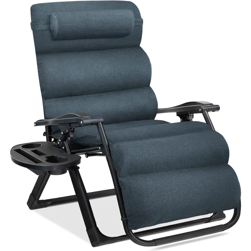 Oversized Zero Gravity Chair, Folding Outdoor Patio Recliner, XL Anti Gravity Lounger with Removable Cushion, Cup Holder