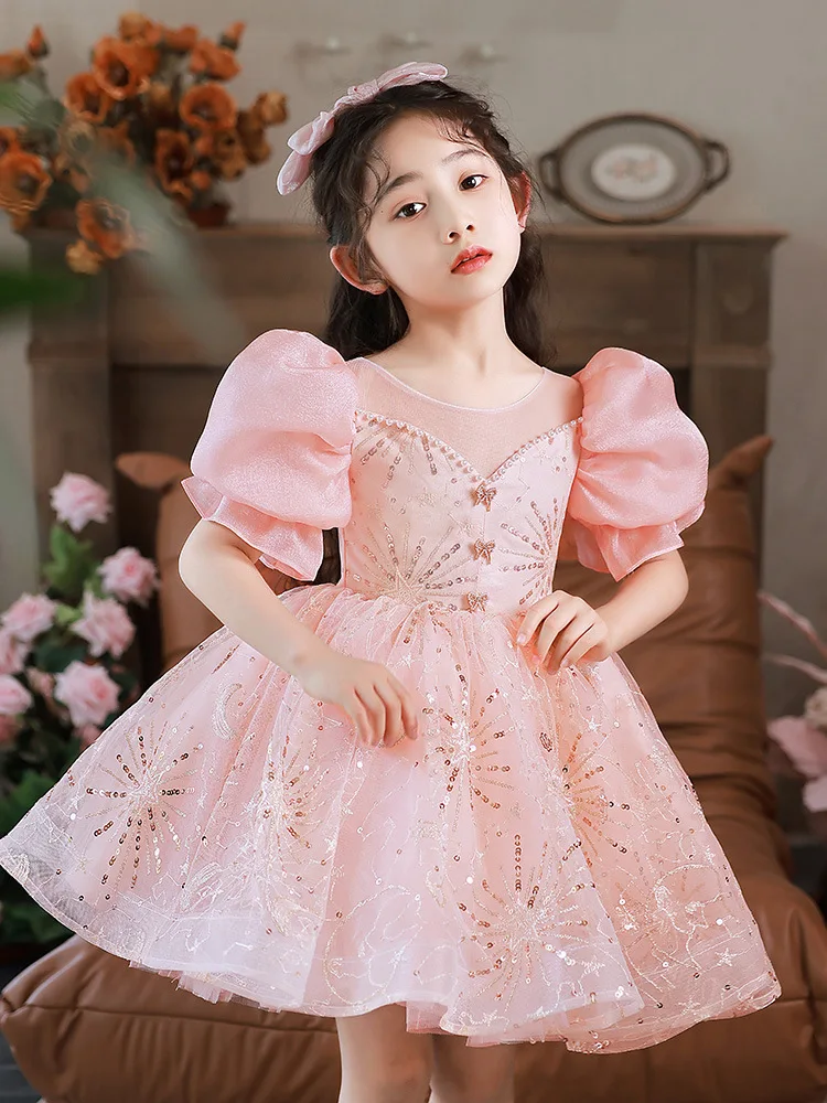 Baby Dresses for Eid 2023 Girl's Ceremonial Dress Toddlers Beading Ball Gowns for 1st Birthday Child Boutique Wear