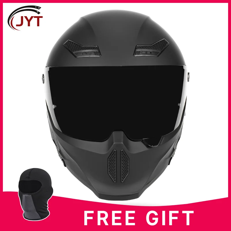

Retro motorcycle helmet matte black,unisex full helmet with reserved Bluetooth slot, DOT certified sun protection breathable