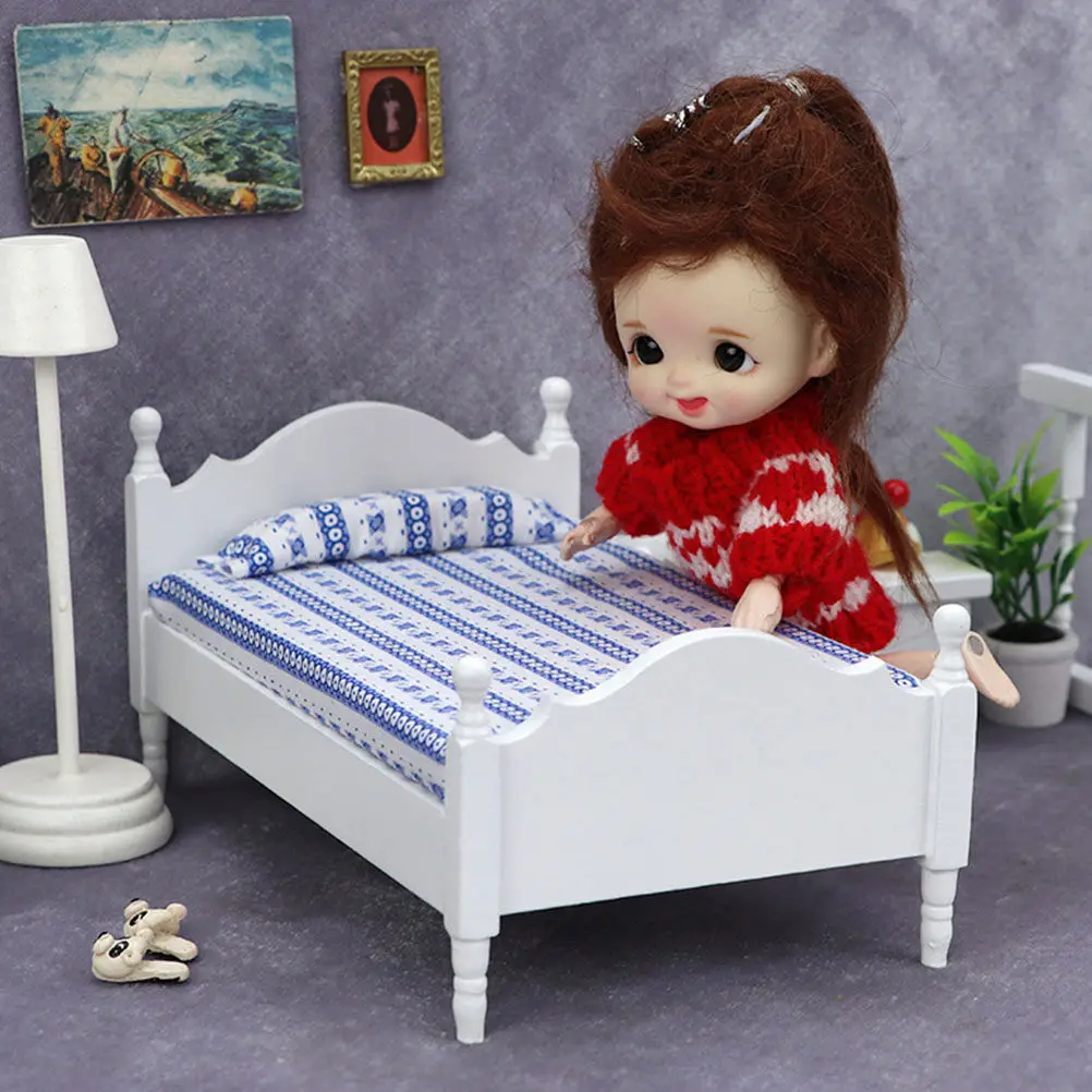 

White Miniature Single Bed Fine Workmanship Comfortable Touch for Creative Gifting Idea Decorative Home Display Item