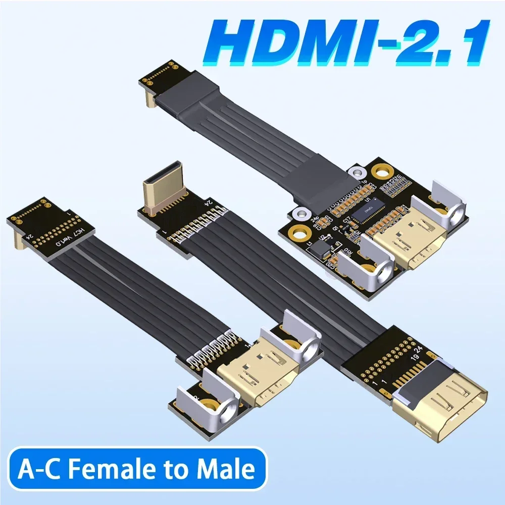 4K 144Hz HDMI 2.1/2.0 C-Type Male to A-Type Female 4K Video&Audio Flat Ribbon Cable HDTV for FPV Aerial Photography Gopro Camera