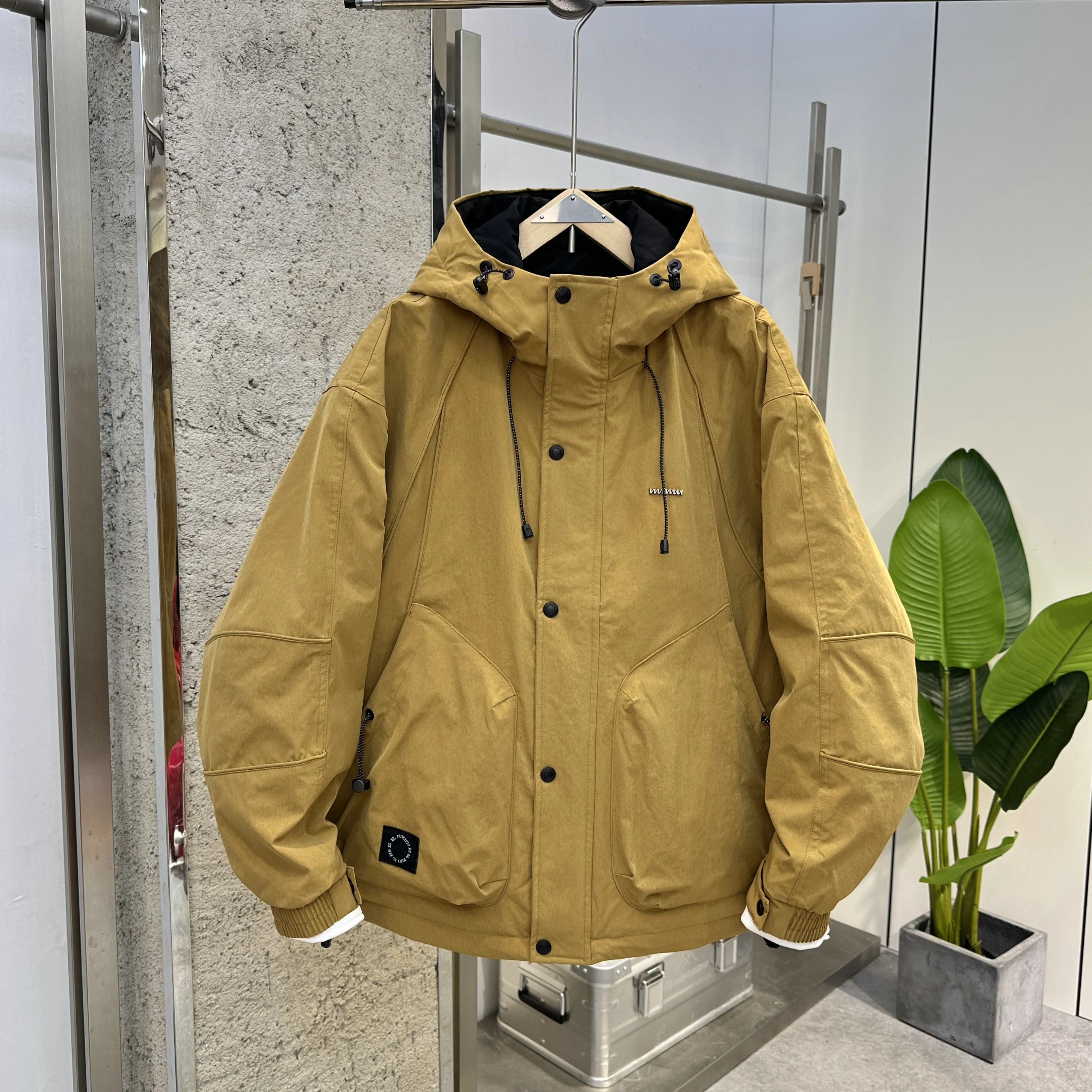 

Men's Workwear Hooded Thickened down Jacket Winter Korean Style Warm Cold Resistant Outerwear Coat Polyester Fabric Long Sleeve