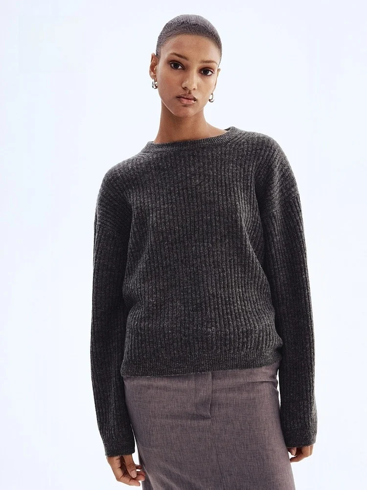 ゆったりとしたロングスリーブのニットセーター、レディース冬用カジュアル、快適なフィット感、H&Mニットウェア 293287