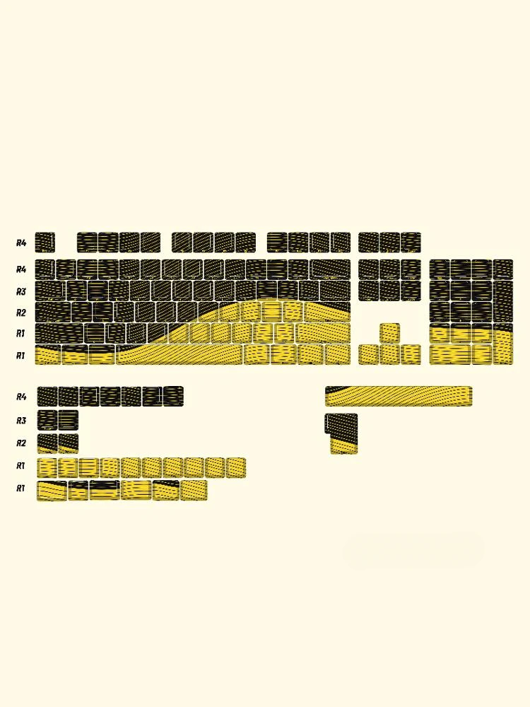 130 Tasten/Set Yellow Wave DIY-Tasten kappen zum Booten von 60he pbt 5-seitig sublimierte, seitlich geätzte, konturierte OEM-Profil-Tasten kappen