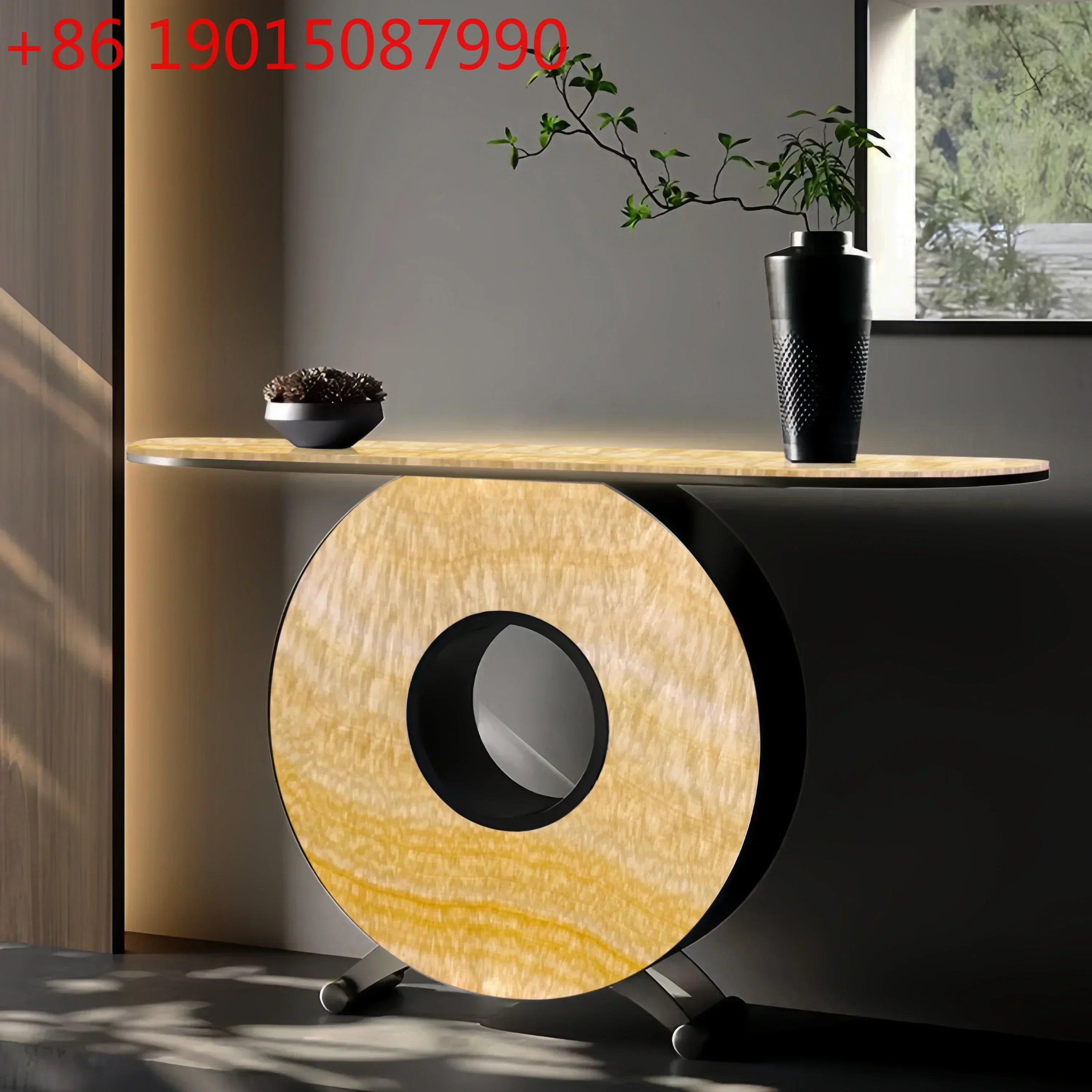 Luminous jade entrance table Modern simple light luxury corridor entry disc metal base, living room entrance rack
