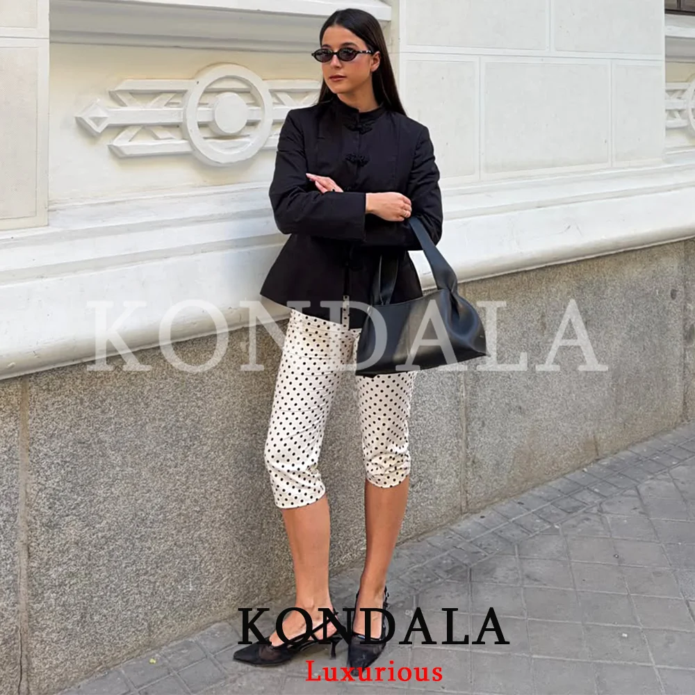 KONDALA Casual Chic Black Chinese Button Blazer Women Long Sleeve Straight Jacket Fashion 2026 Spring Summer Office Lady Outwear