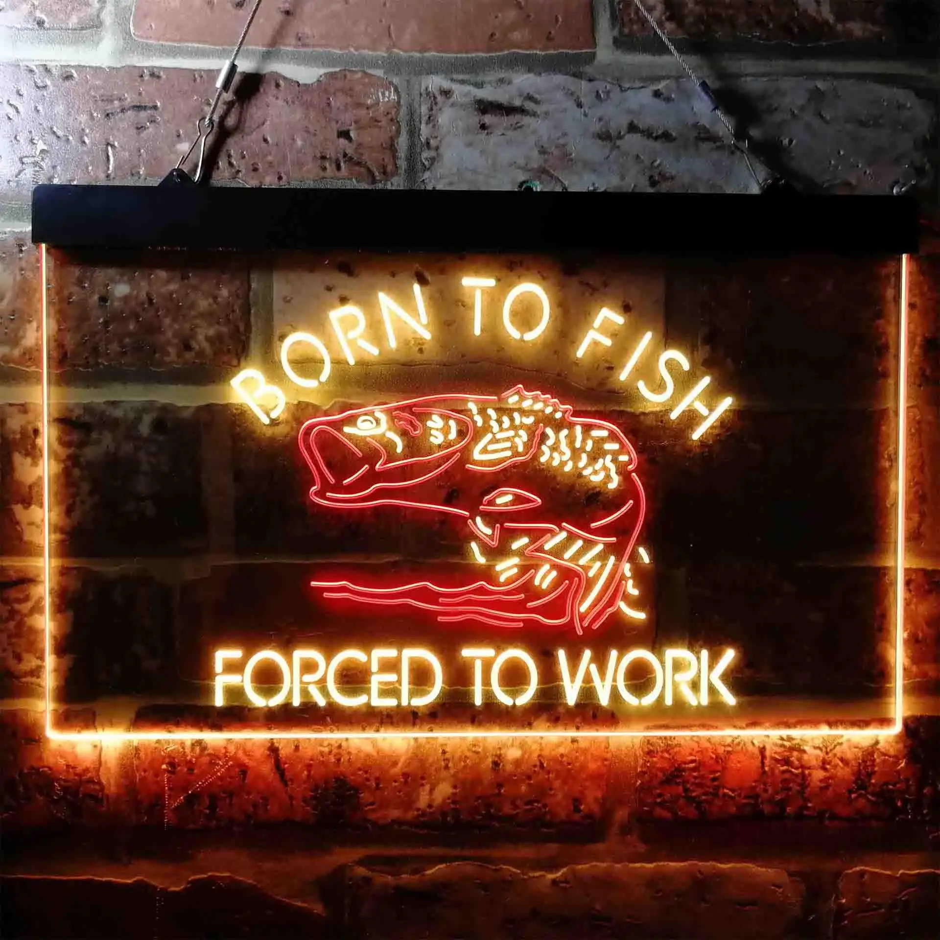 Born to Fish Forced to Work Humor Dual Color Led Neon Sign st6-i3738