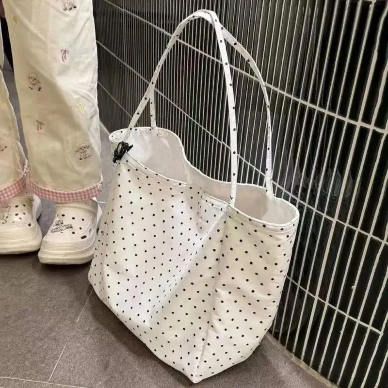 [T] 2026 New Polka Dot Canvas Large Capacity Tote Bag  Bag Casual Commuter Outward Handheld Shoulder Bag For Women
