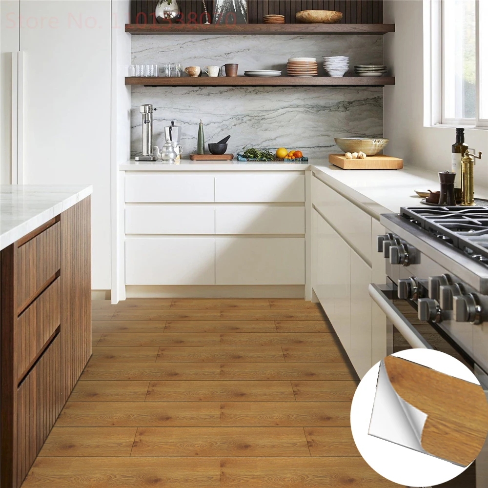 Thickened Faux Wood Grain Sticker, Peel-And-Stick DIY Bathroom Kitchen Floor Stickers, Wall Renovation Wallpaper Home Decoration