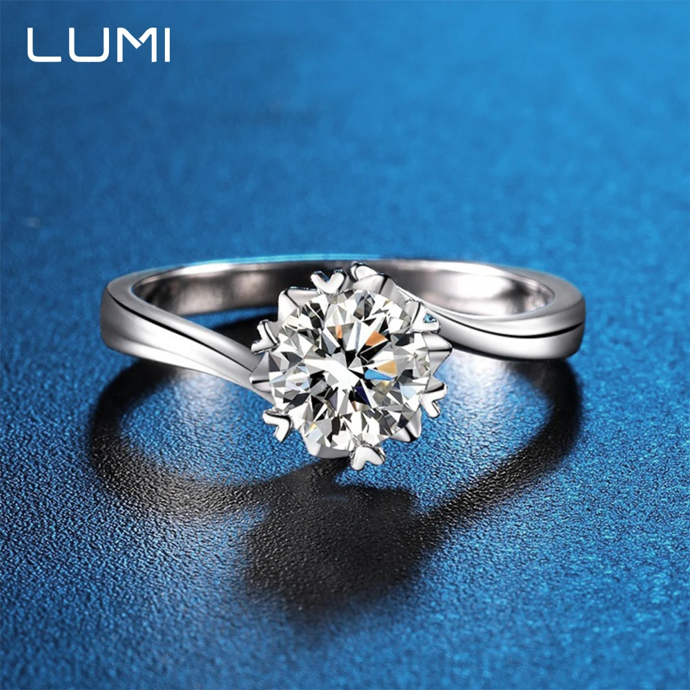 

0.5-1CT D Color Moissanite Rings for Women , Snowflake Design Wedding Promise Band S925 Sterling Silver Jewelry GRA Certified