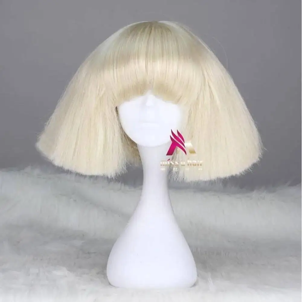 Peluca negra de Lady Gaga, pelo sintético rubio y blanco, peluca para Cosplay, pelucas para disfraz de fiesta de Halloween + gorro de peluca