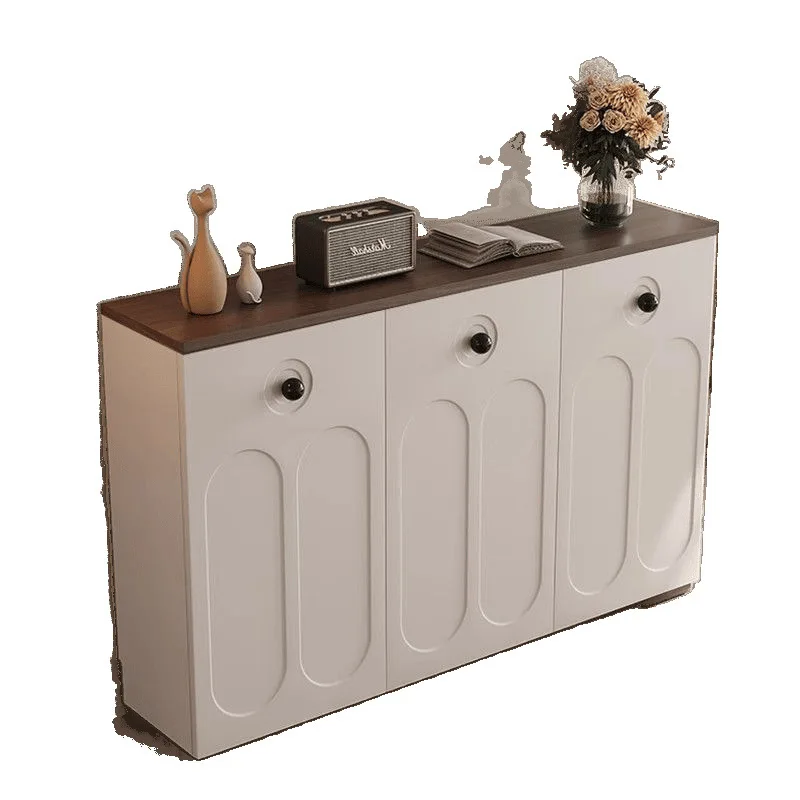 Scarpiera con porta oposta americana color crema, scarpiera da ingresso per soggiorno multistrato a prova di muffa