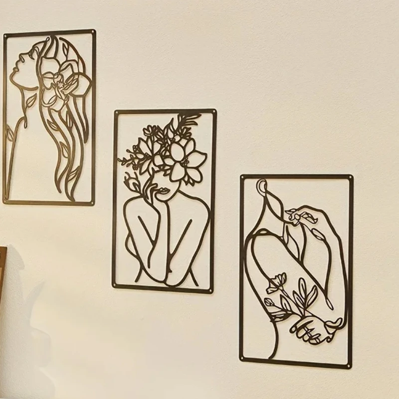 

3pcs Metal Wall Art Decor Minimalist Abstract Woman Wall Art Modern Line Drawing Metal Female Single Line Decor Wall Art Decor