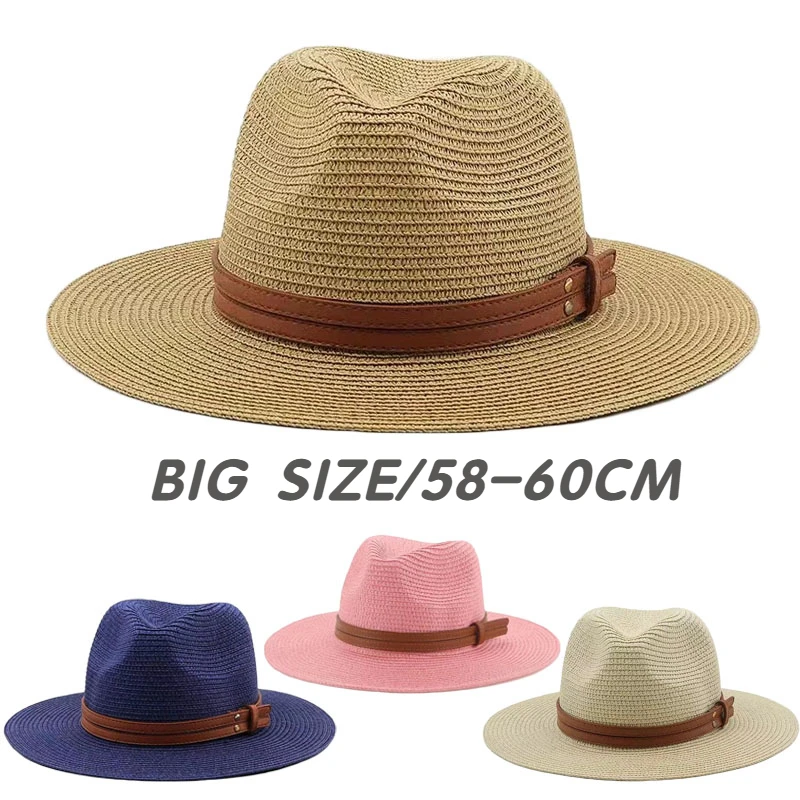 Big Head Size 60CM Straw Panaman Hat Foldable Woven Sun Hat  Men Plus Size Jazz Cap Women Beach Sun Protection Sun Shading Hat