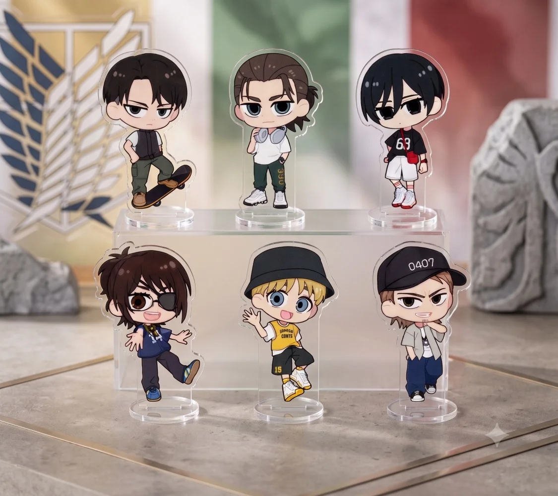 Attack on Titan Acrylic Stand Figure Eren Levi Mikasa Armin Hange Chibi Character Model Plate Desk Decor Keychain Cosplay Gift