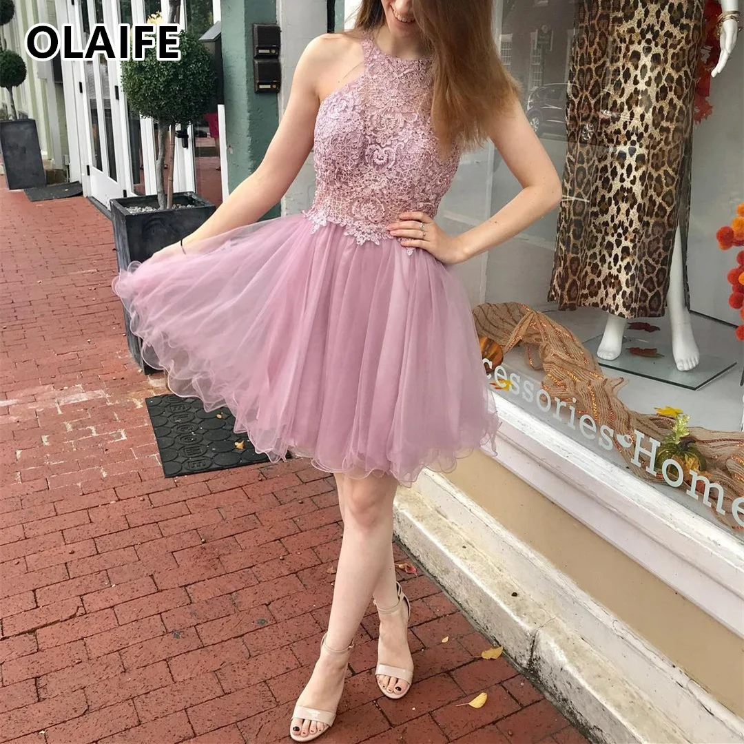 

Halter Backles Classmate Dresses Tulle Short Homecoming Gowns Evening Party Gowns vestidos de fiesta cortos Prom Gowns