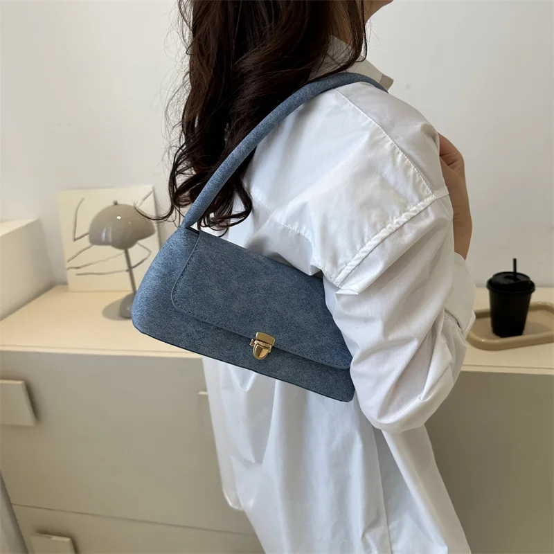 

New Fashion Women Handbag And Purse PU Leather Solid Tote Bag Ladies Underarm Shoulder Bag Buckle Women's Armpit Shopping Bag